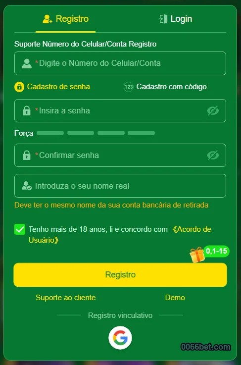 Usuário acessando 0066bet.com pelo aplicativo mobile